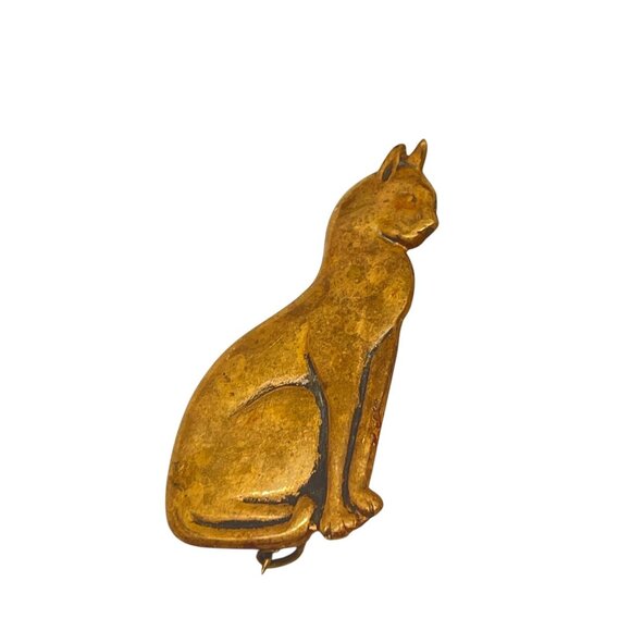 Vintage Brass Cat Brooch Pin - Picture 3 of 7